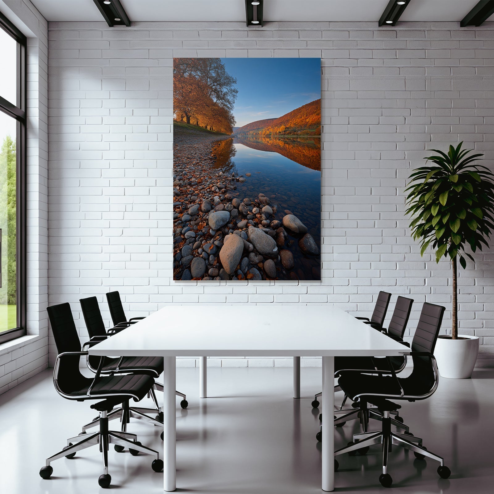Friedliche Landschaft Riverbank Herbst Reflexionen Sonnenaufgangsunset