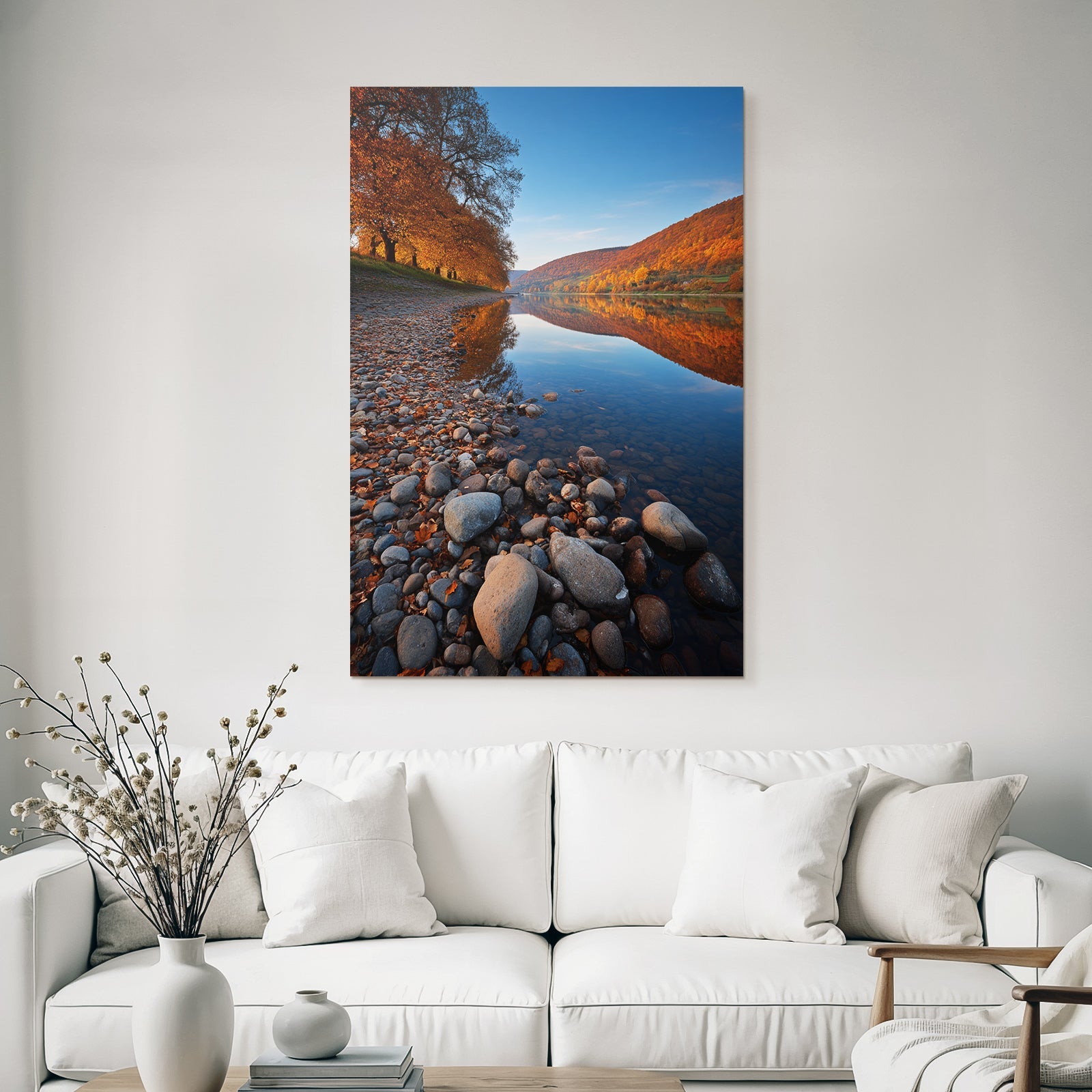 Friedliche Landschaft Riverbank Herbst Reflexionen Sonnenaufgangsunset