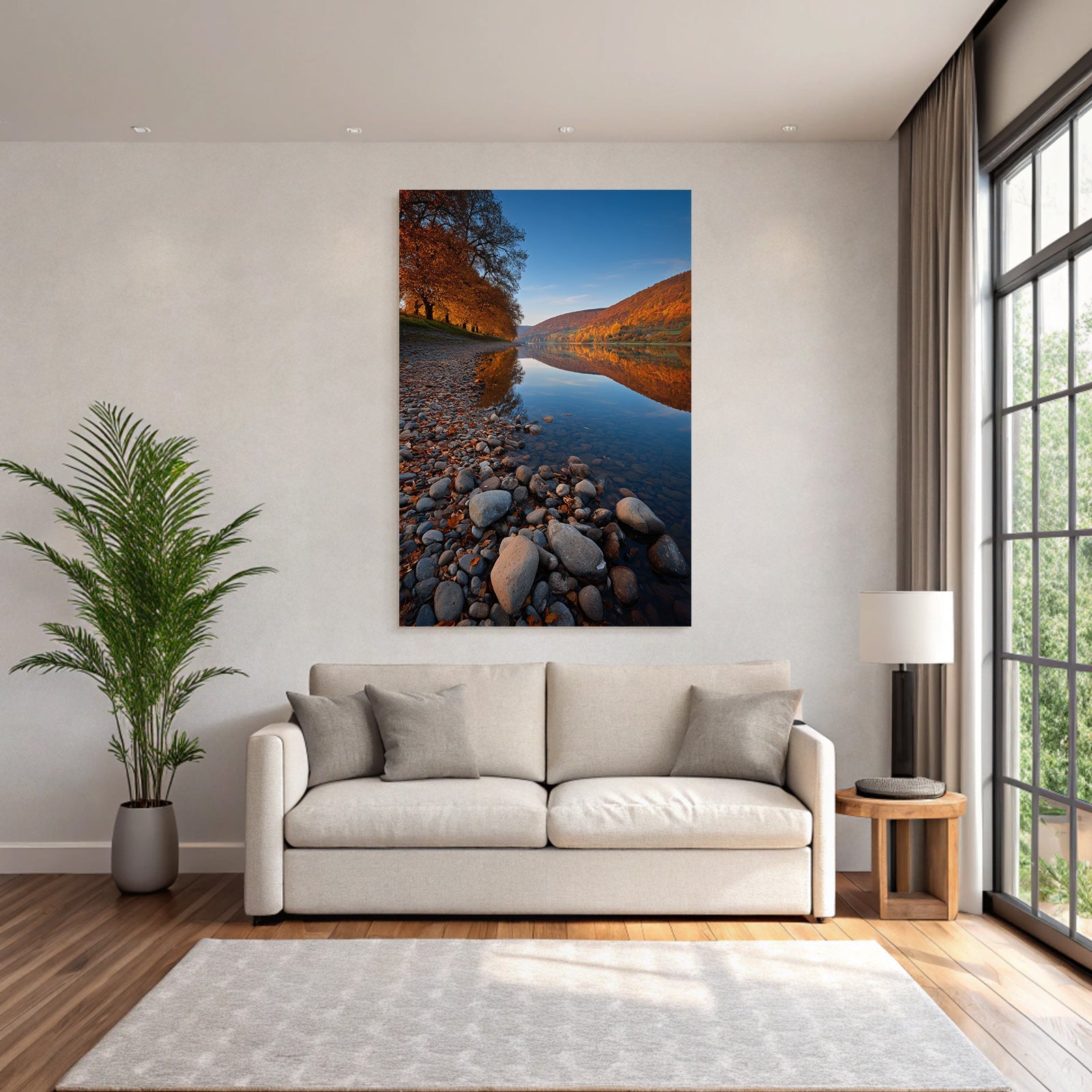 Friedliche Landschaft Riverbank Herbst Reflexionen Sonnenaufgangsunset