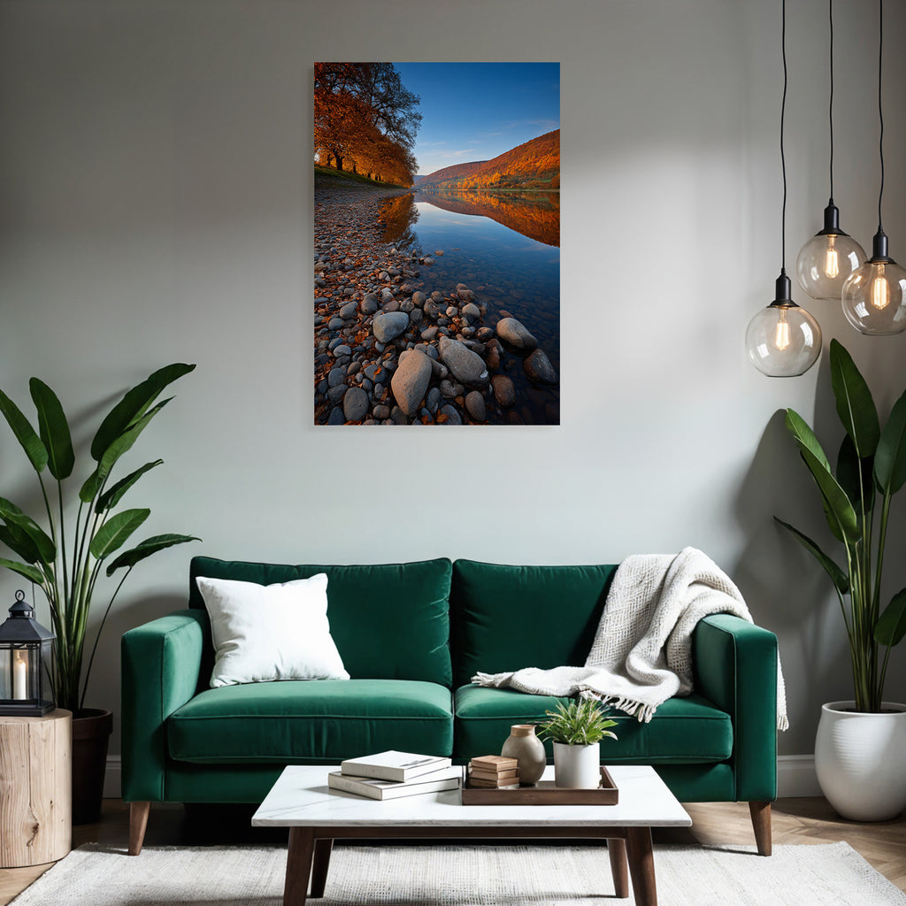 Friedliche Landschaft Riverbank Herbst Reflexionen Sonnenaufgangsunset