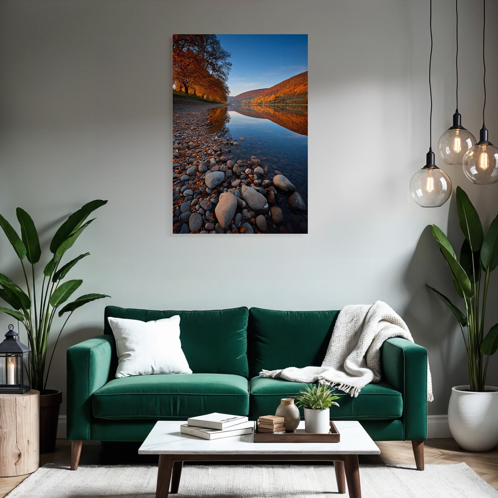Friedliche Landschaft Riverbank Herbst Reflexionen Sonnenaufgangsunset