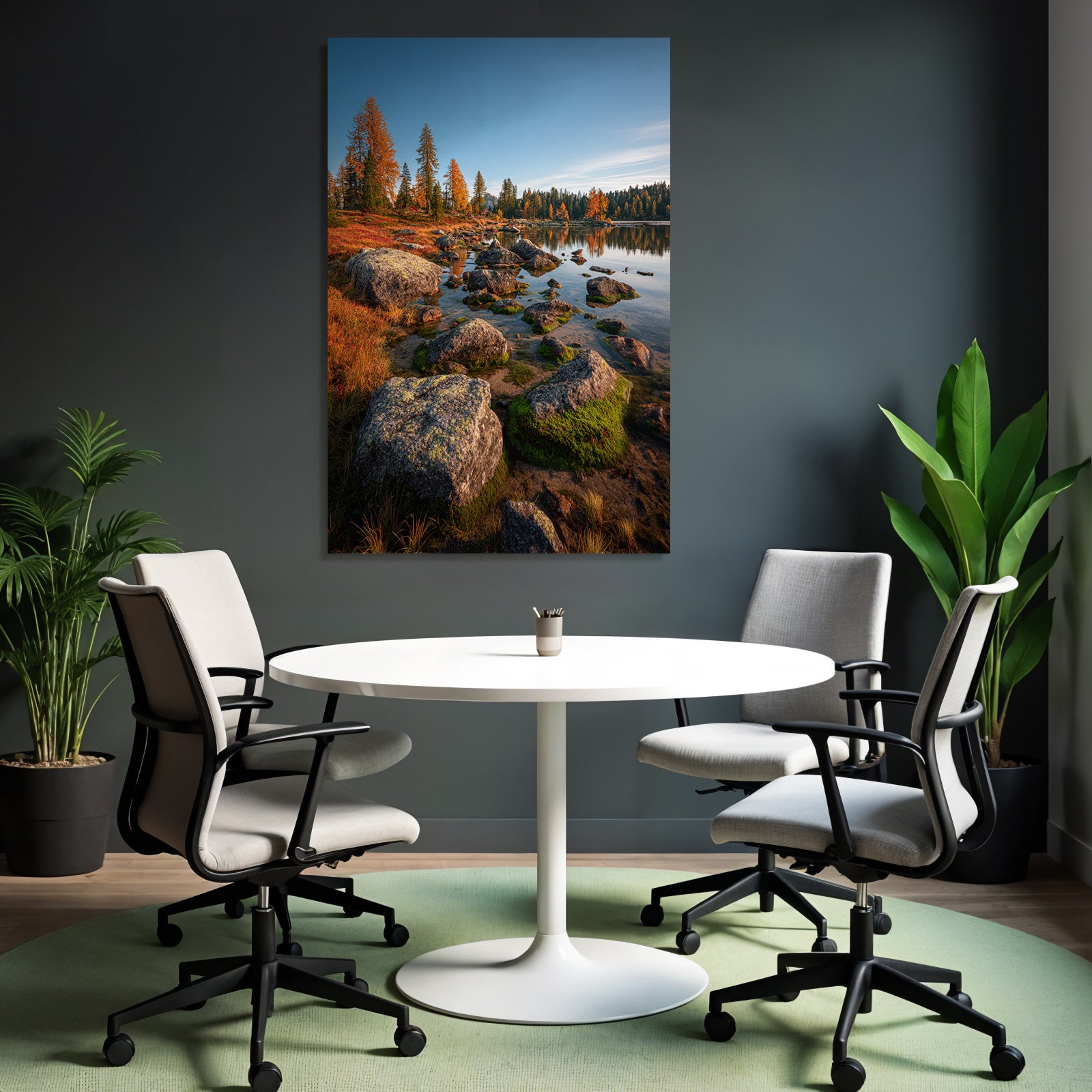 Herbstaussicht Mit Wasser Und Felsen Reflektion Schonheit