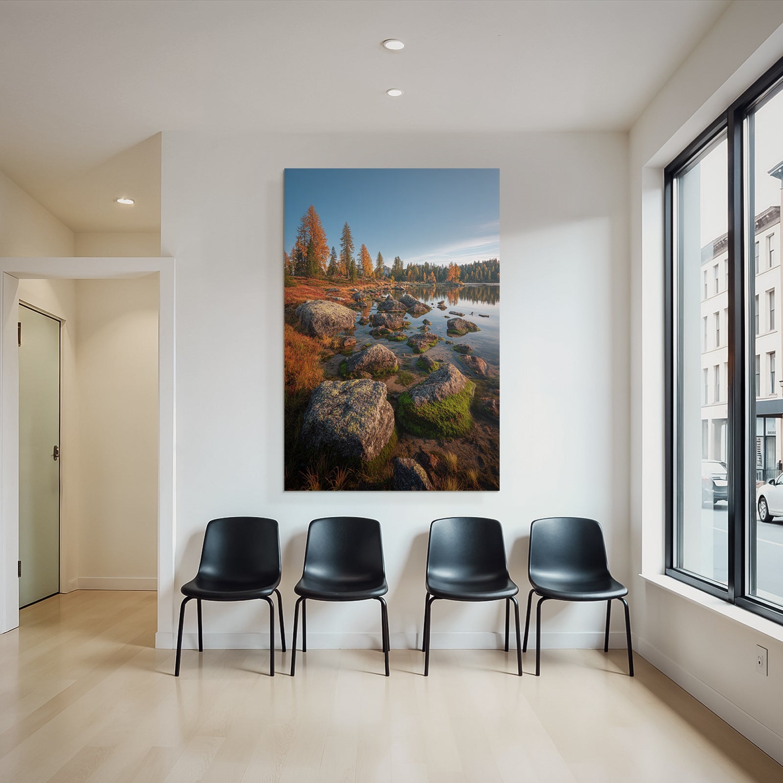 Herbstaussicht Mit Wasser Und Felsen Reflektion Schonheit