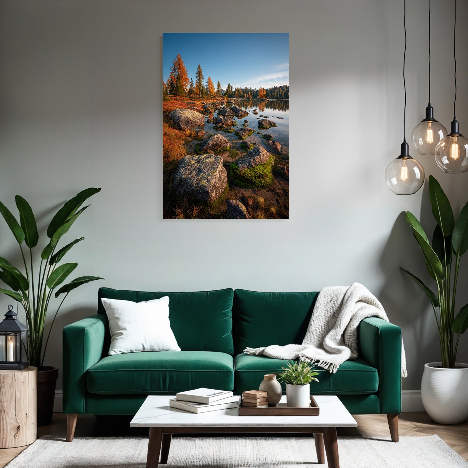 Herbstaussicht Mit Wasser Und Felsen Reflektion Schonheit