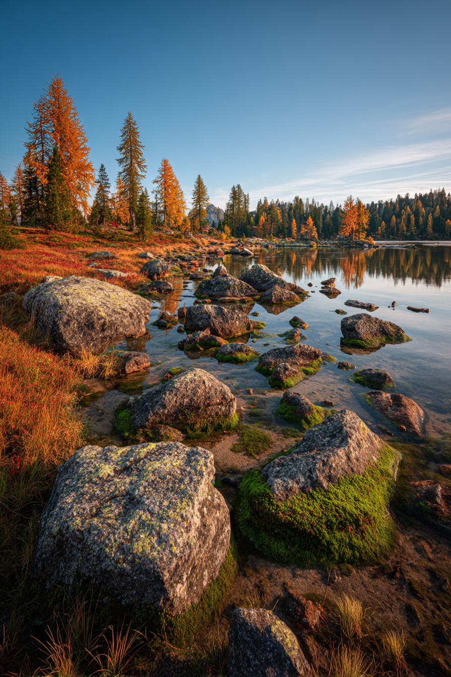 Herbstaussicht Mit Wasser Und Felsen Reflektion Schonheit | Indian Summer | Jahreszeiten