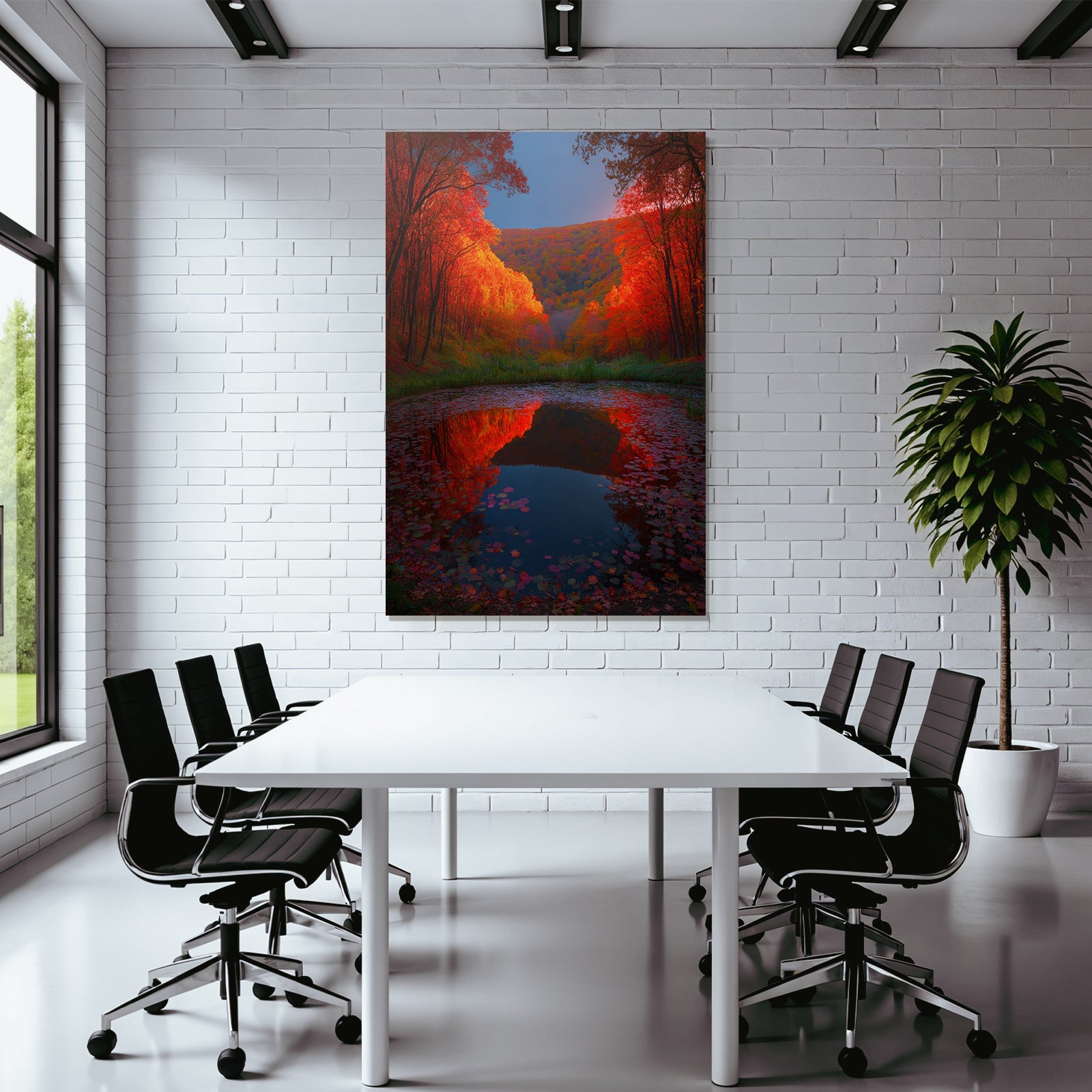 Herbstlandschaft Am Gewässer Reflektierendes Laub
