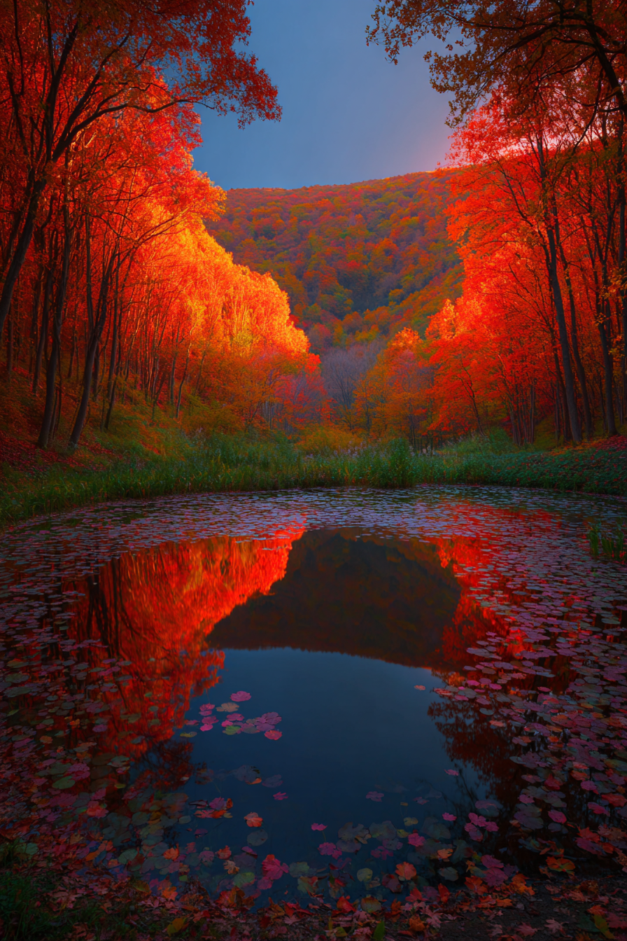 Herbstlandschaft Am Gewässer Reflektierendes Laub | Indian Summer | Jahreszeiten