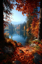 Herbstlandschaft Am See Mit Bunten Herbstblättern Reflexionen In Das Wasser | Indian Summer | Jahreszeiten
