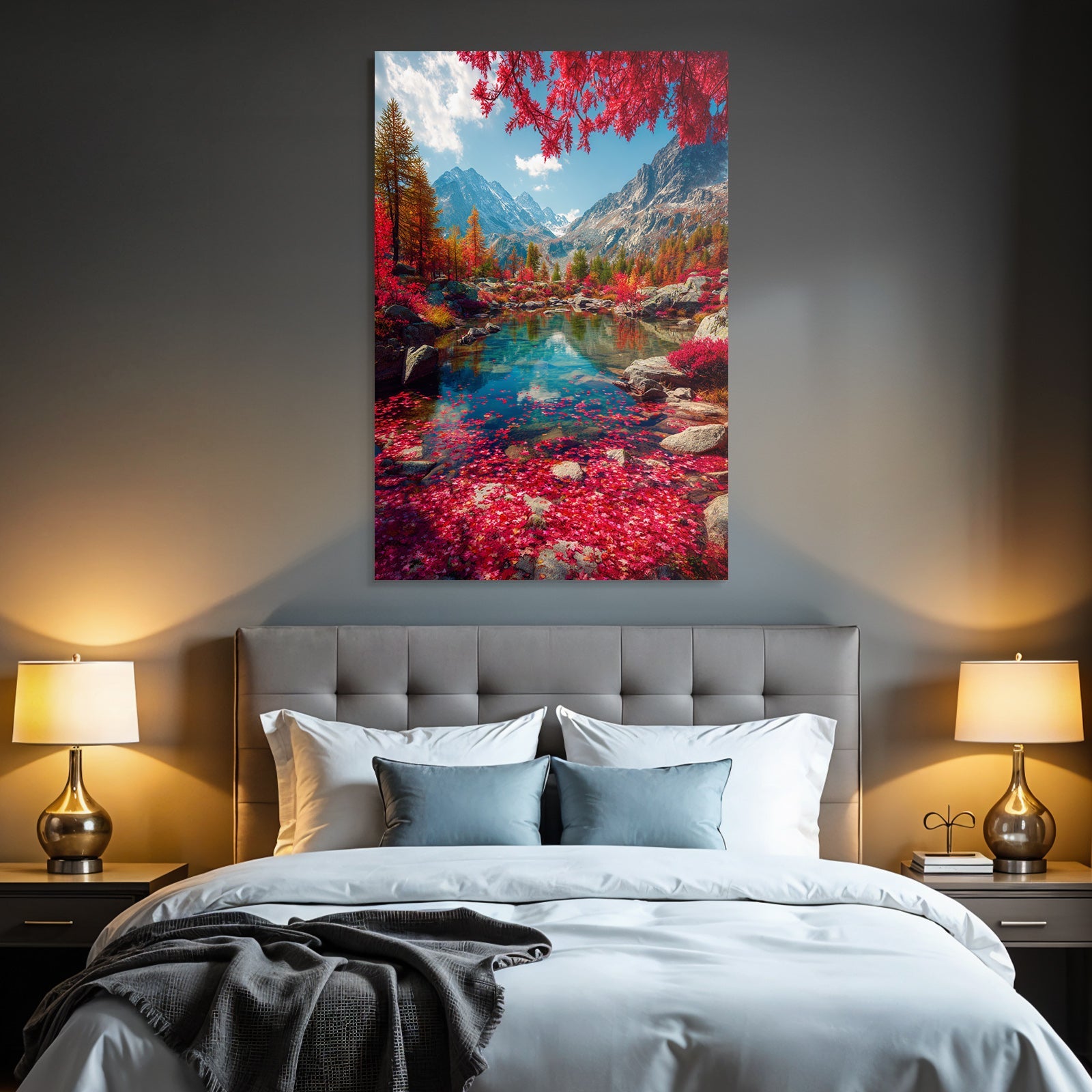 Herbstlandschaft Mit Bergen Und Ruhigem Wasser Reflektion Im Wasser