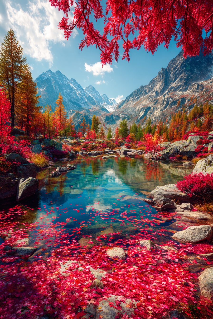 Herbstlandschaft Mit Bergen Und Ruhigem Wasser Reflektion Im Wasser | Indian Summer | Jahreszeiten