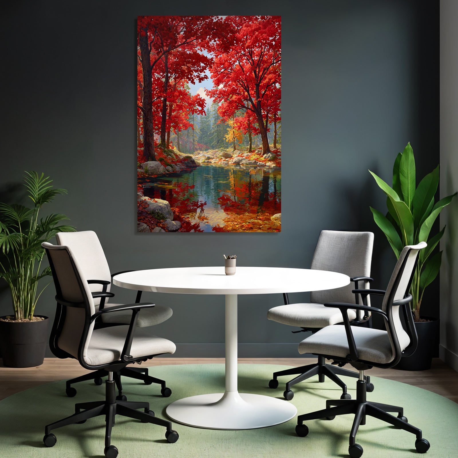 Herbstlandschaft Mit Bunten Bäumen Und Klarem Wasser