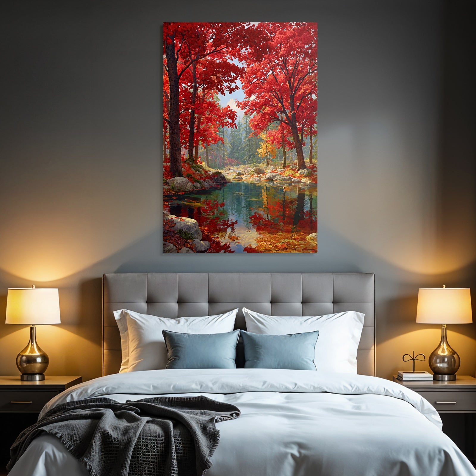 Herbstlandschaft Mit Bunten Bäumen Und Klarem Wasser