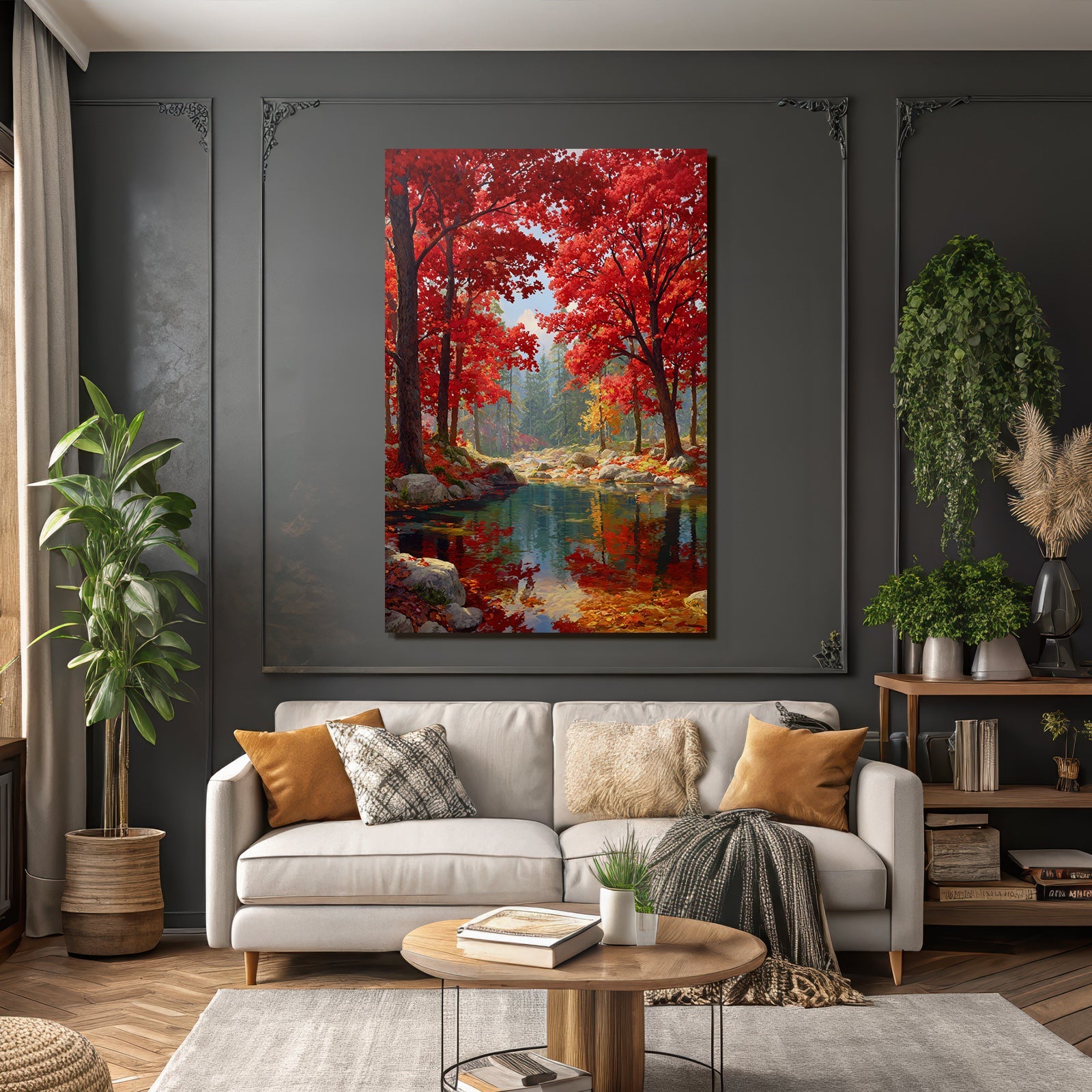 Herbstlandschaft Mit Bunten Bäumen Und Klarem Wasser