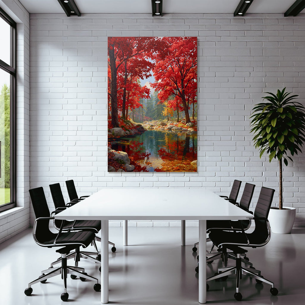 Herbstlandschaft Mit Bunten Bäumen Und Klarem Wasser