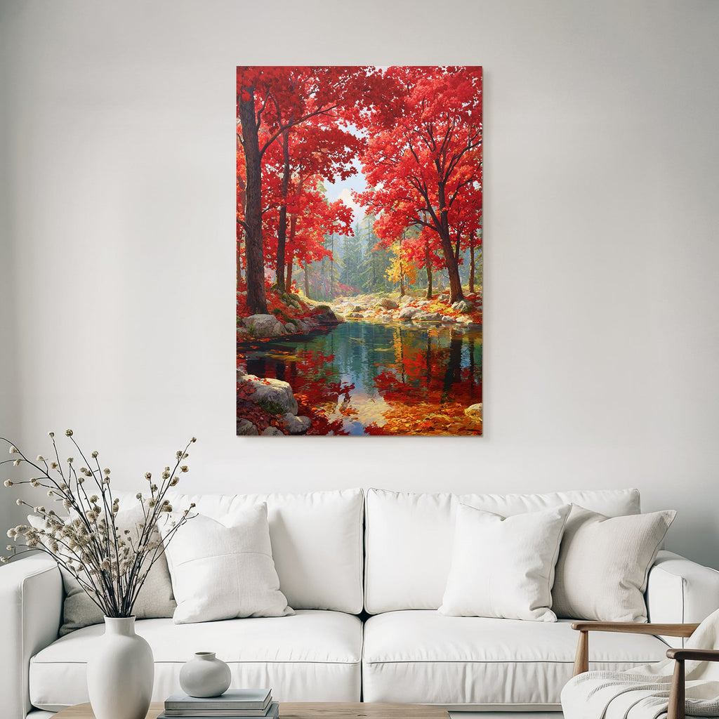 Herbstlandschaft Mit Bunten Bäumen Und Klarem Wasser