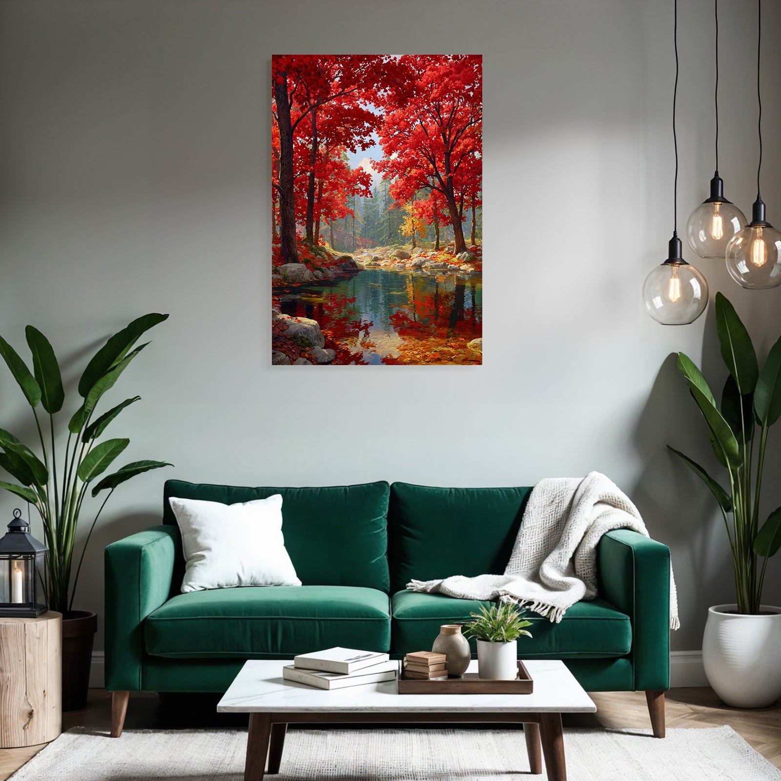 Herbstlandschaft Mit Bunten Bäumen Und Klarem Wasser