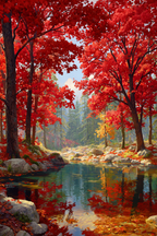 Herbstlandschaft Mit Bunten Bäumen Und Klarem Wasser | Indian Summer | Jahreszeiten