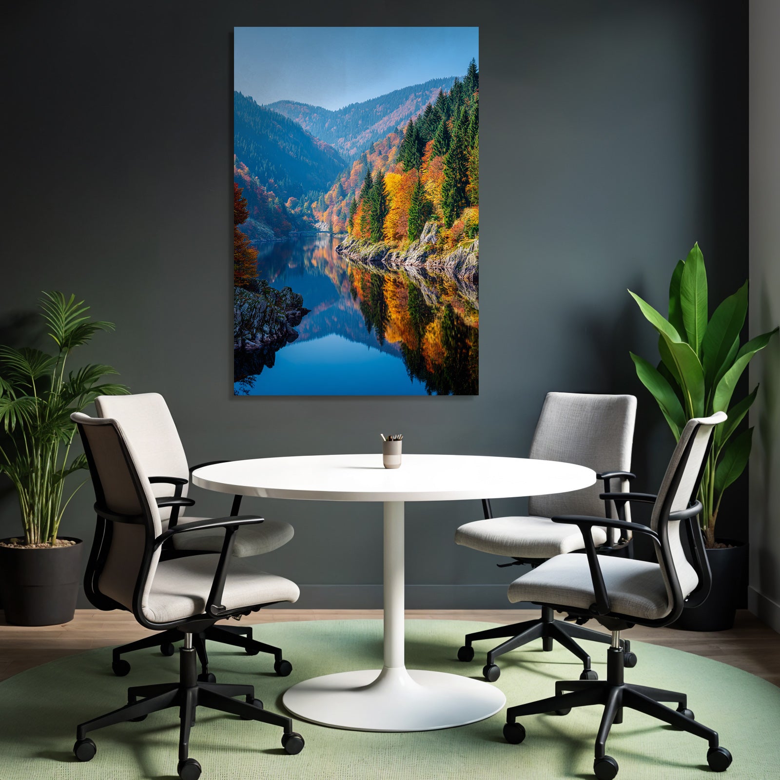Herbstlandschaft Mit Fluss Und Bergen Reflexionen Im Wasser