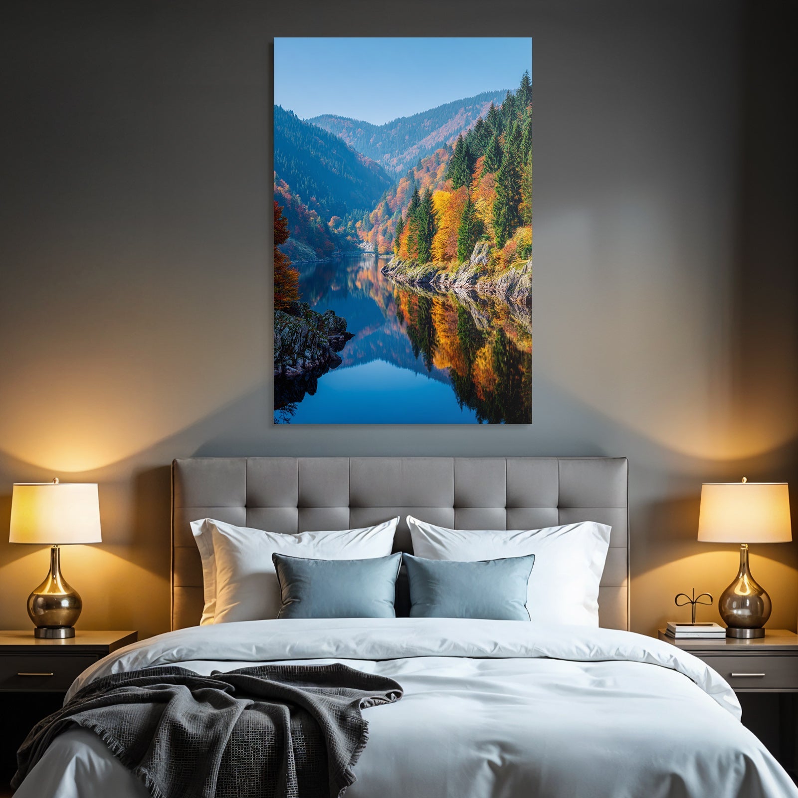 Herbstlandschaft Mit Fluss Und Bergen Reflexionen Im Wasser