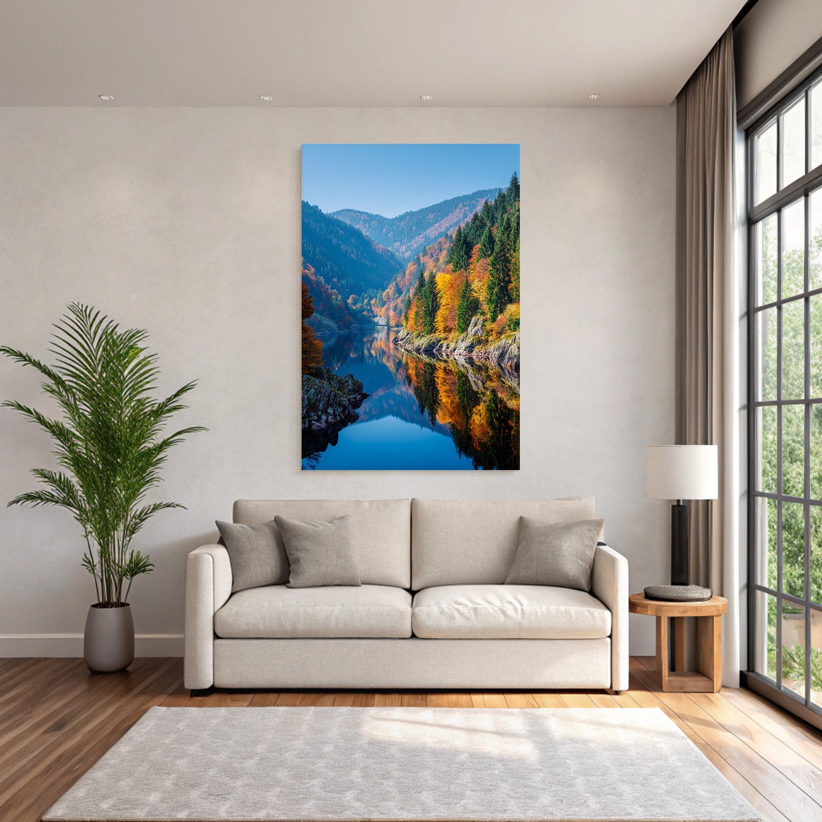 Herbstlandschaft Mit Fluss Und Bergen Reflexionen Im Wasser