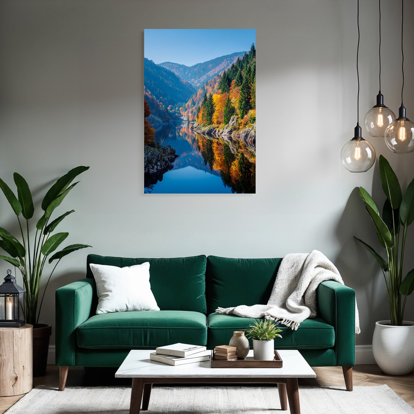 Herbstlandschaft Mit Fluss Und Bergen Reflexionen Im Wasser