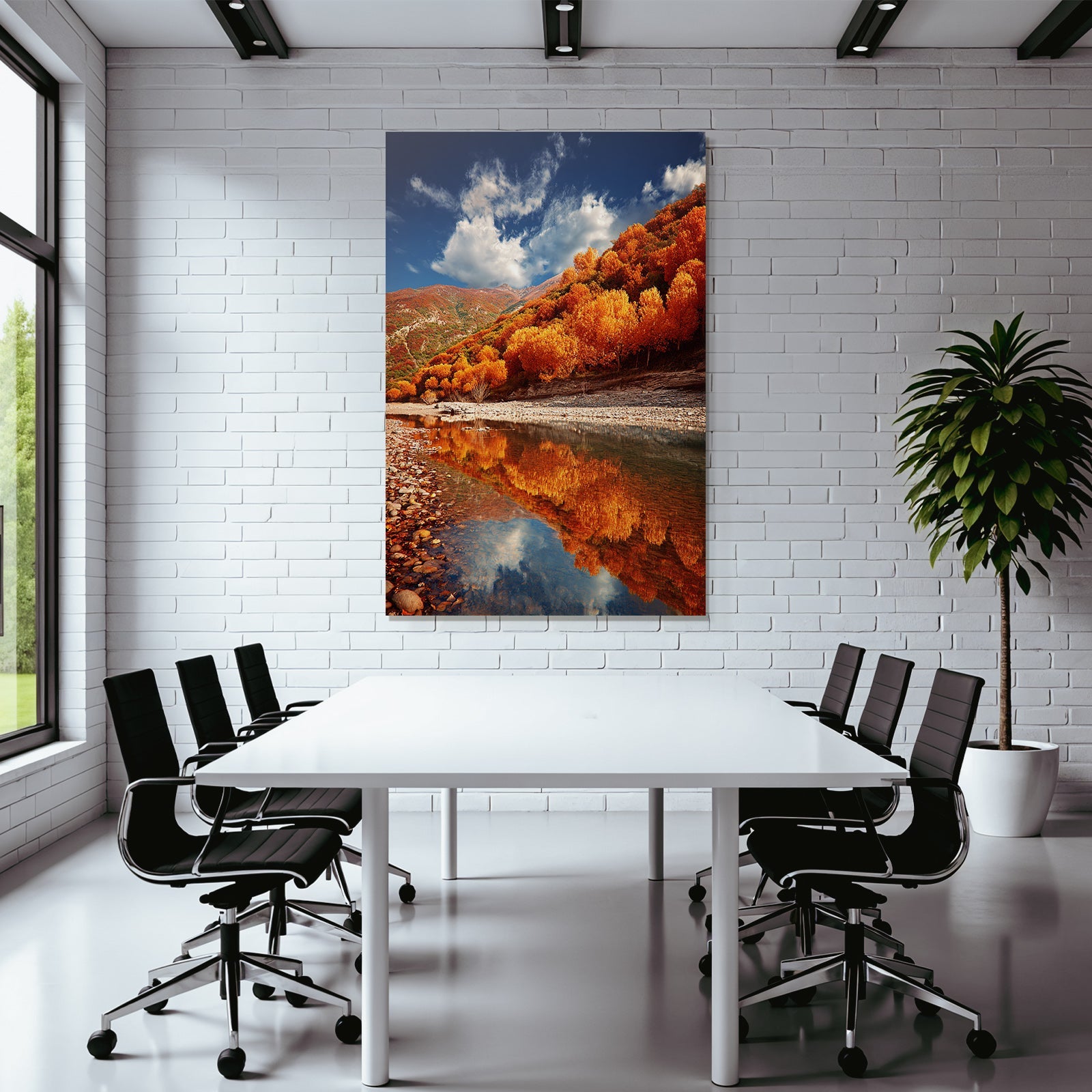 Herbstlandschaft Mit Reflexion Im Wasser
