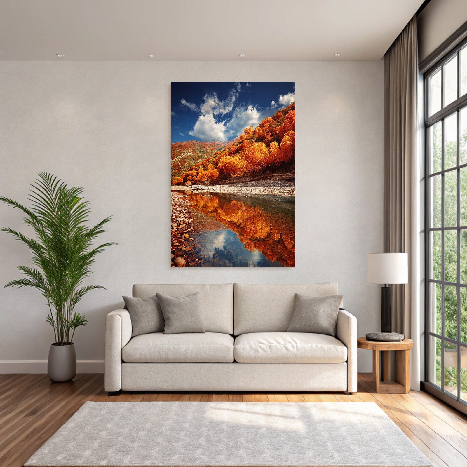 Herbstlandschaft Mit Reflexion Im Wasser