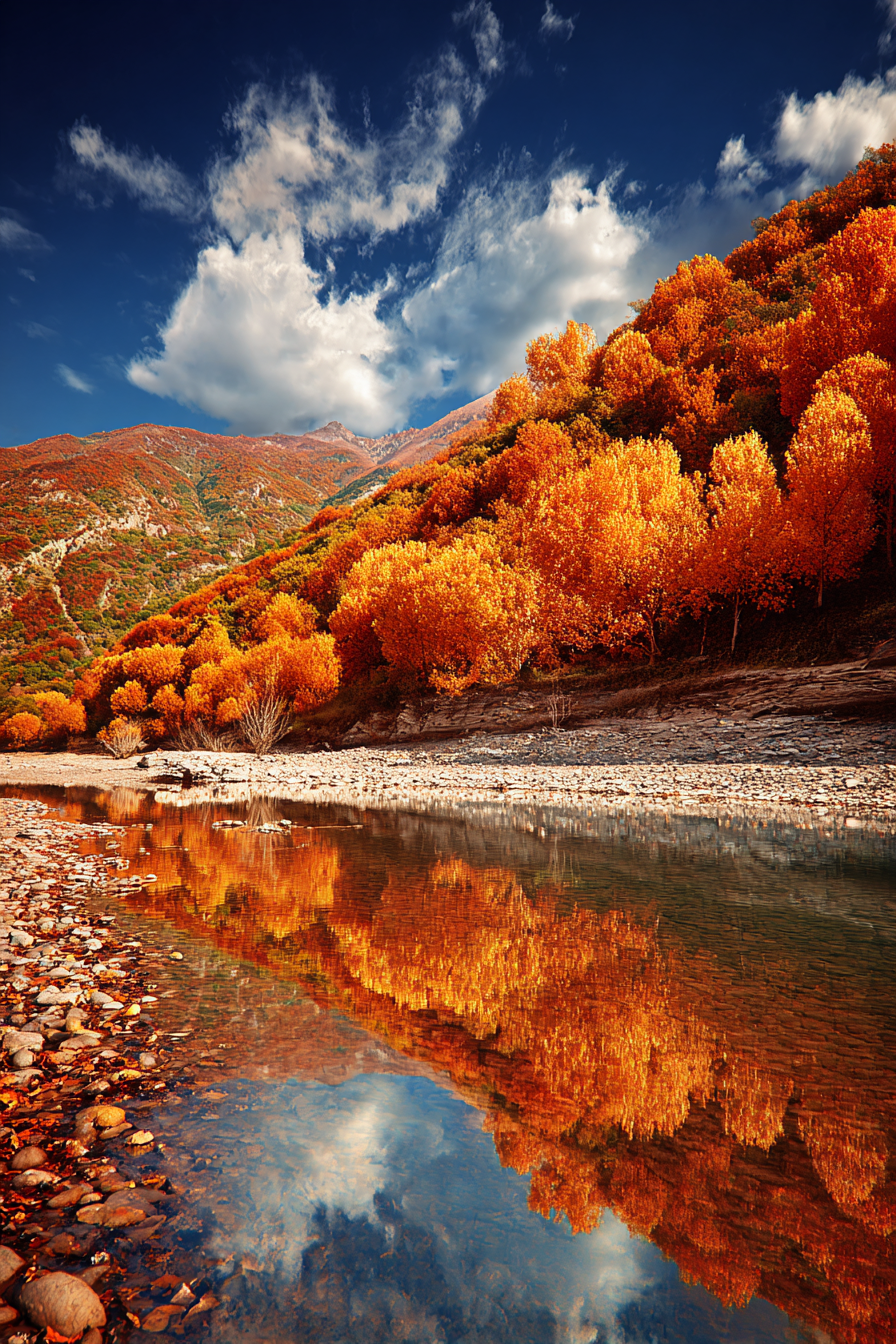 Herbstlandschaft Mit Reflexion Im Wasser | Indian Summer | Jahreszeiten