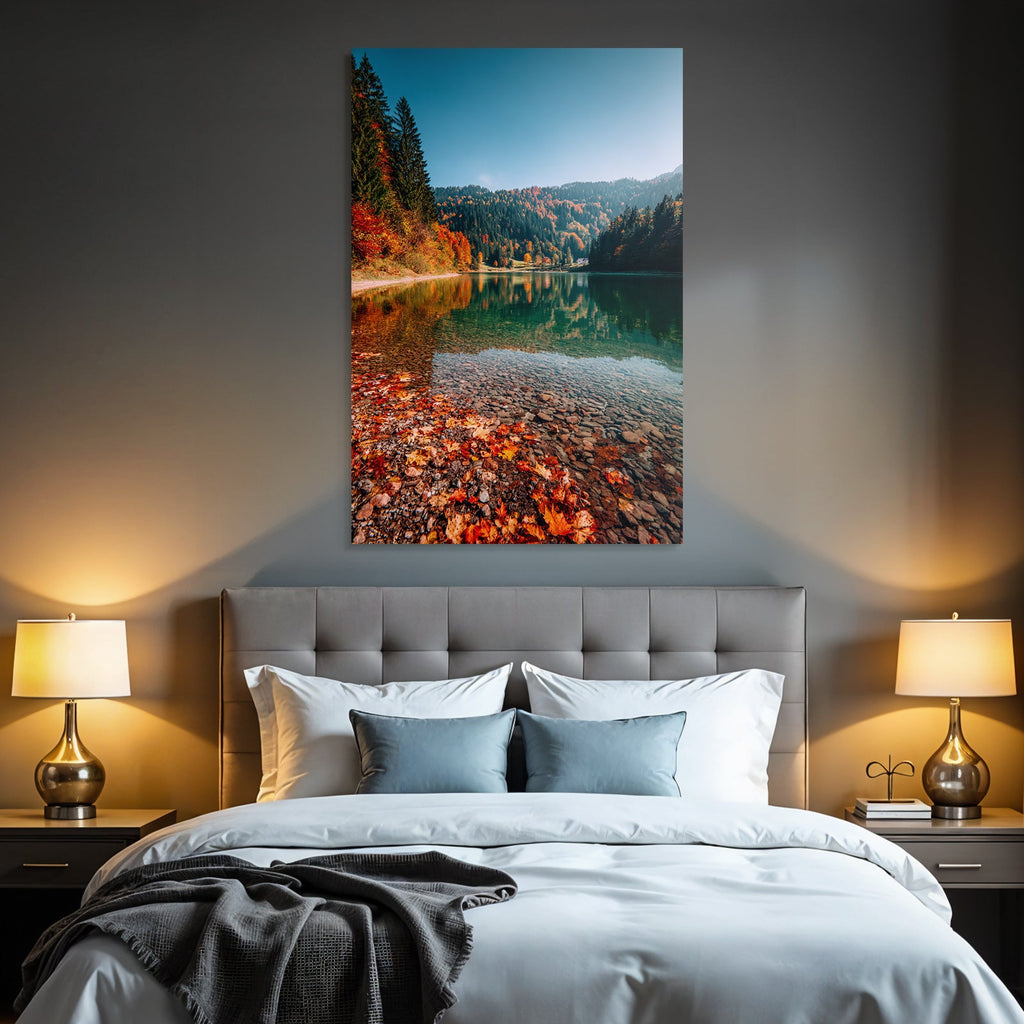 Herbstlandschaft Mit See Reflektionen Bunte Blätter