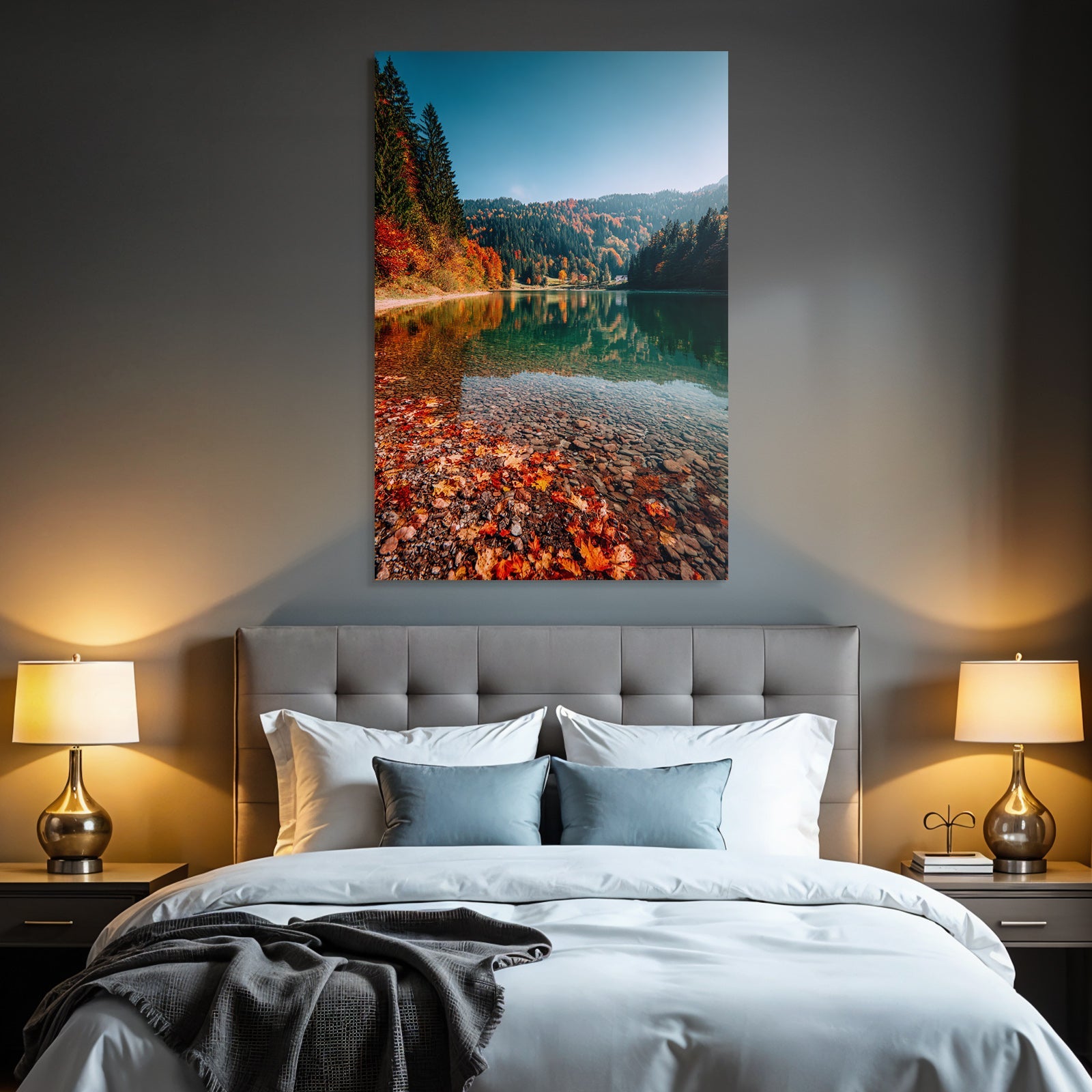 Herbstlandschaft Mit See Reflektionen Bunte Blätter