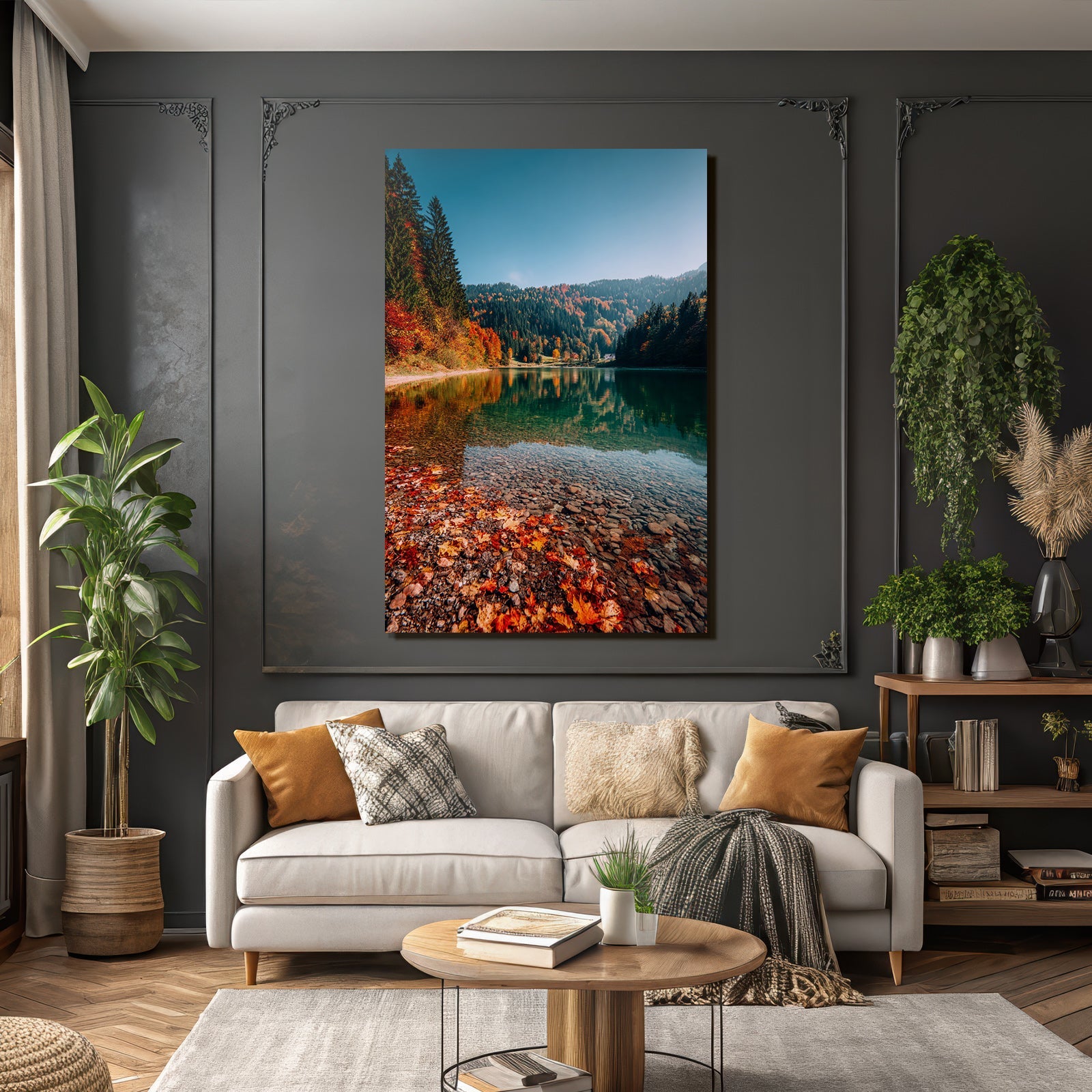 Herbstlandschaft Mit See Reflektionen Bunte Blätter