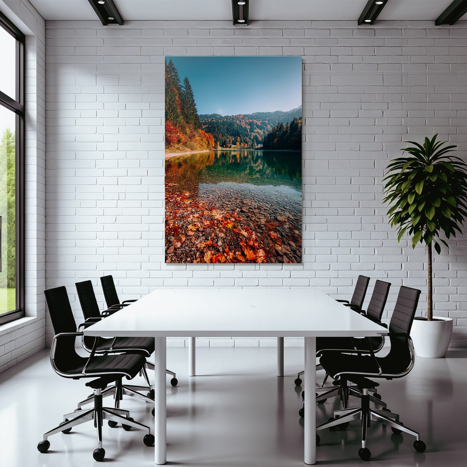 Herbstlandschaft Mit See Reflektionen Bunte Blätter