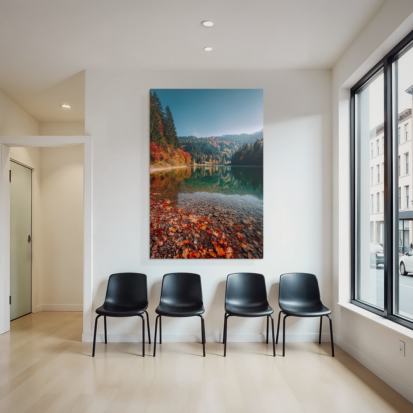 Herbstlandschaft Mit See Reflektionen Bunte Blätter