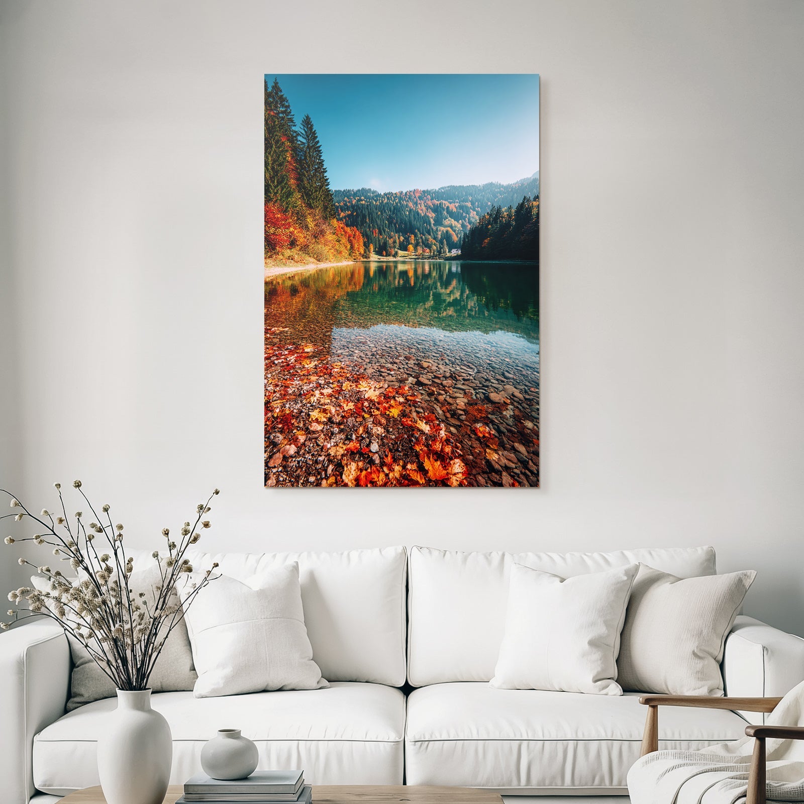 Herbstlandschaft Mit See Reflektionen Bunte Blätter