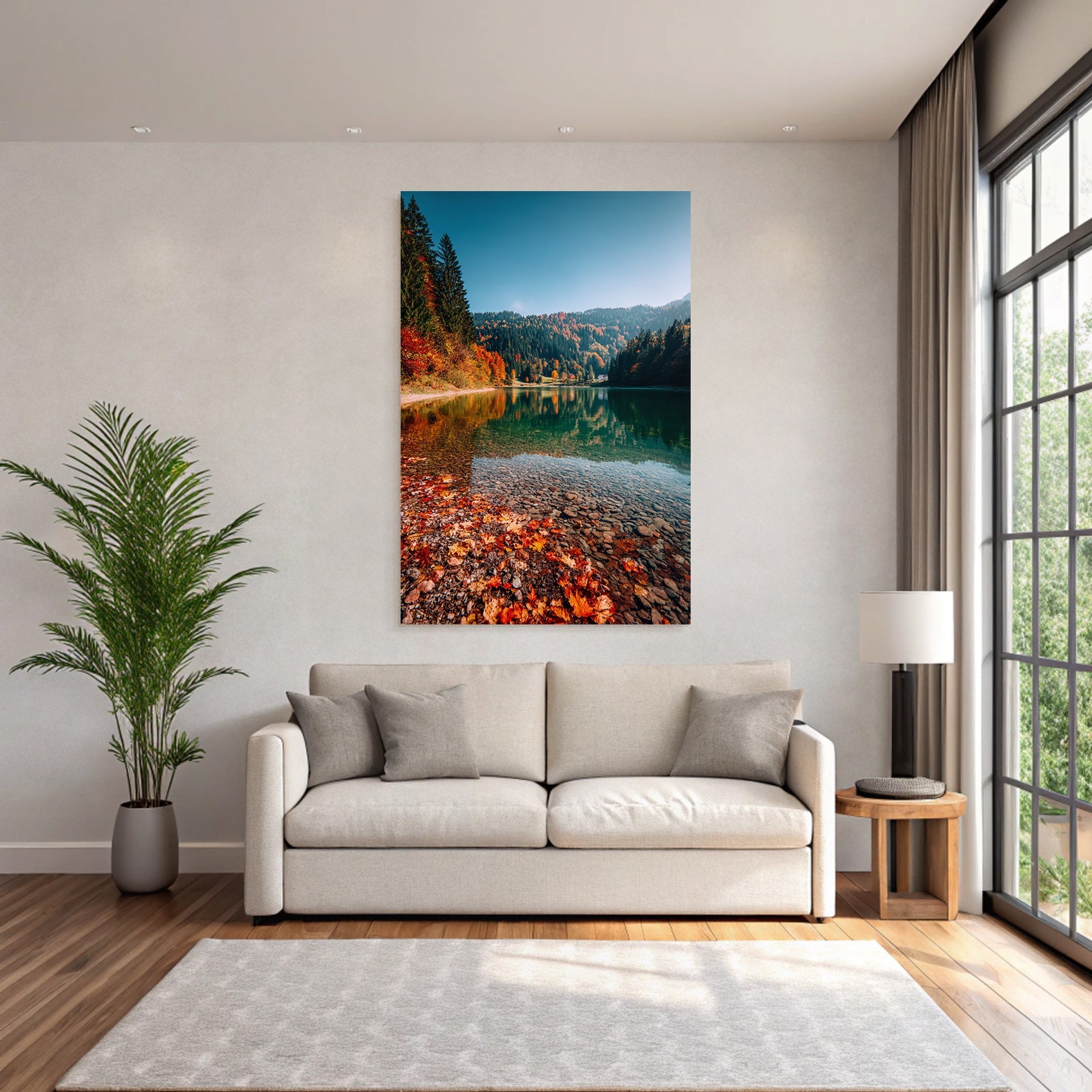 Herbstlandschaft Mit See Reflektionen Bunte Blätter