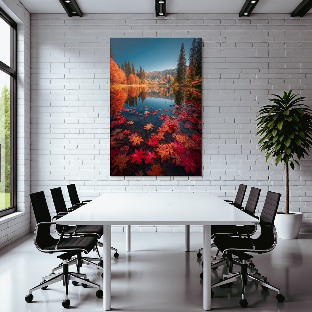 Herbstlandschaft Mit See Und Bunten Blättern