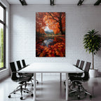 Herbstlandschaft Spiegelt Sich Im Wasser Farbenspiel Aus Blattern