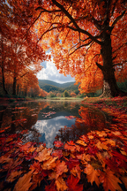 Herbstlandschaft Spiegelt Sich Im Wasser Farbenspiel Aus Blattern | Indian Summer | Jahreszeiten