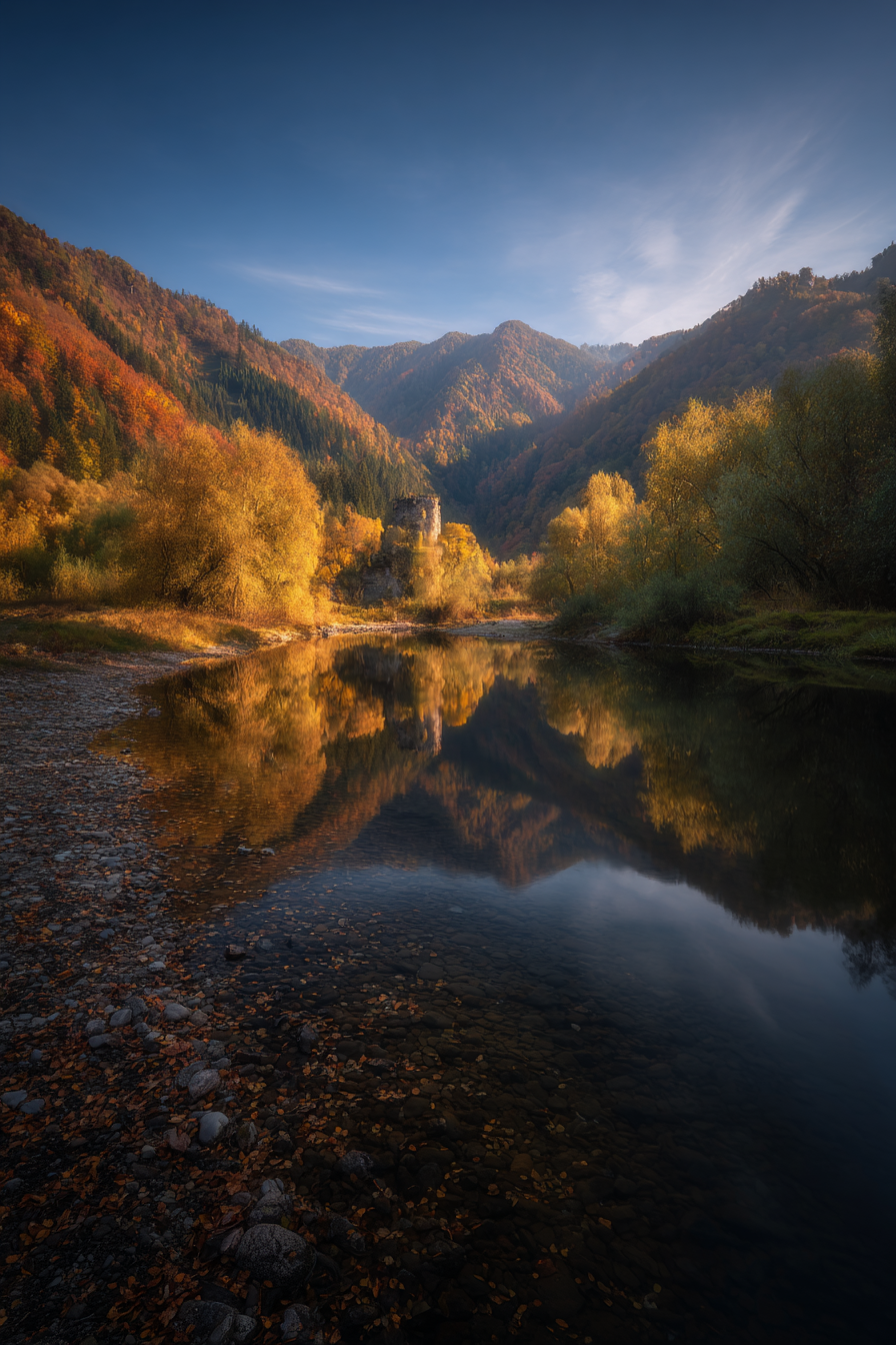 Herbstlandschaft Spiegelung Der Berge Und Trees | Indian Summer | Jahreszeiten