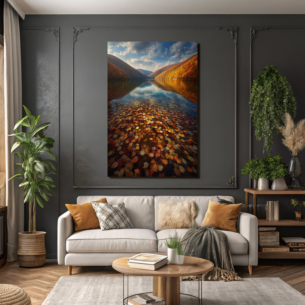 Herbstliche Landschaft Am See Reflektion Der Baumblätter