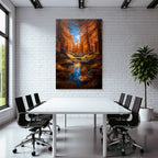 Herbstliche Landschaft Mit Orangen Bäumen Und Strom Reflexion