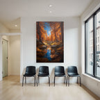 Herbstliche Landschaft Mit Orangen Bäumen Und Strom Reflexion
