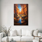 Herbstliche Landschaft Mit Orangen Bäumen Und Strom Reflexion