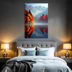 Herbstliche Landschaft Mit See Und Bergen