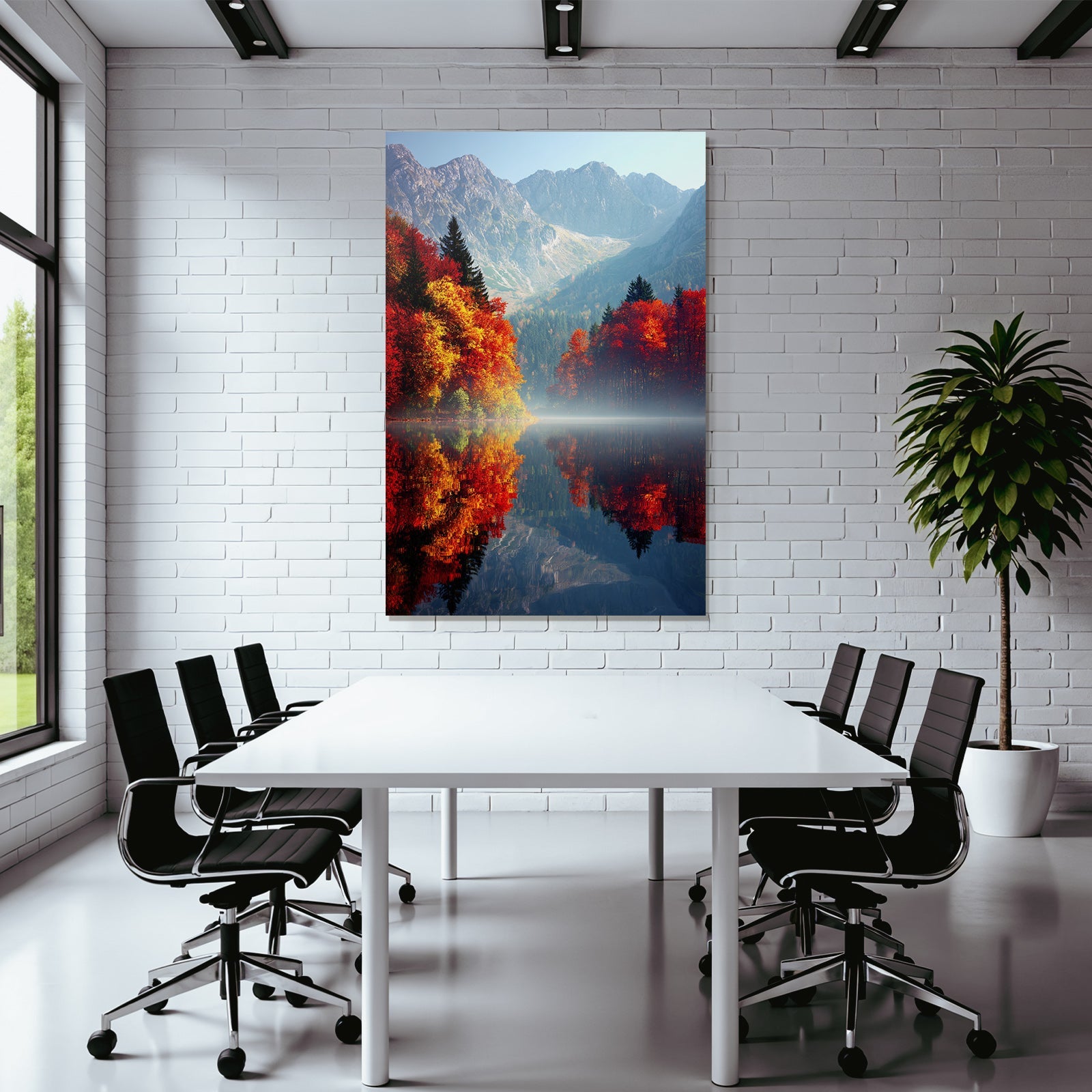 Herbstliche Landschaft Mit See Und Bergen