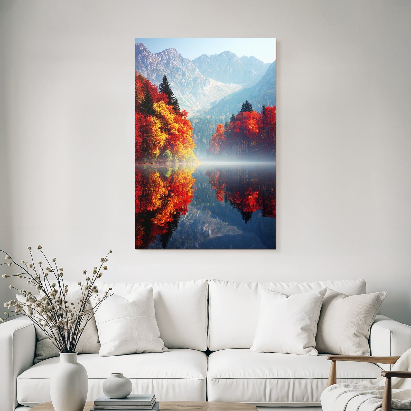 Herbstliche Landschaft Mit See Und Bergen
