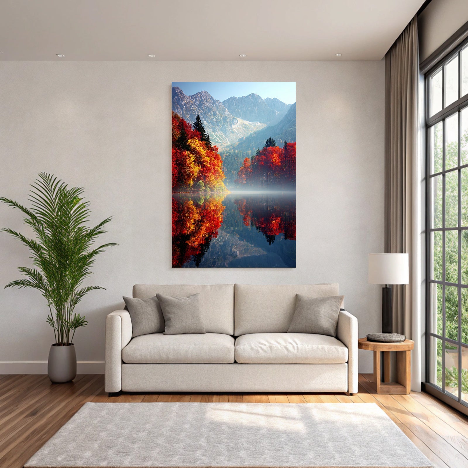 Herbstliche Landschaft Mit See Und Bergen