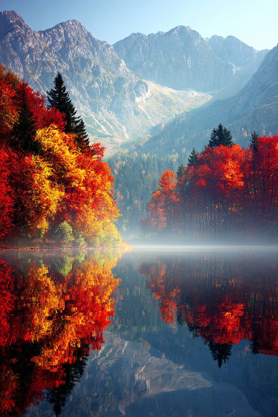 Herbstliche Landschaft Mit See Und Bergen | Indian Summer | Jahreszeiten