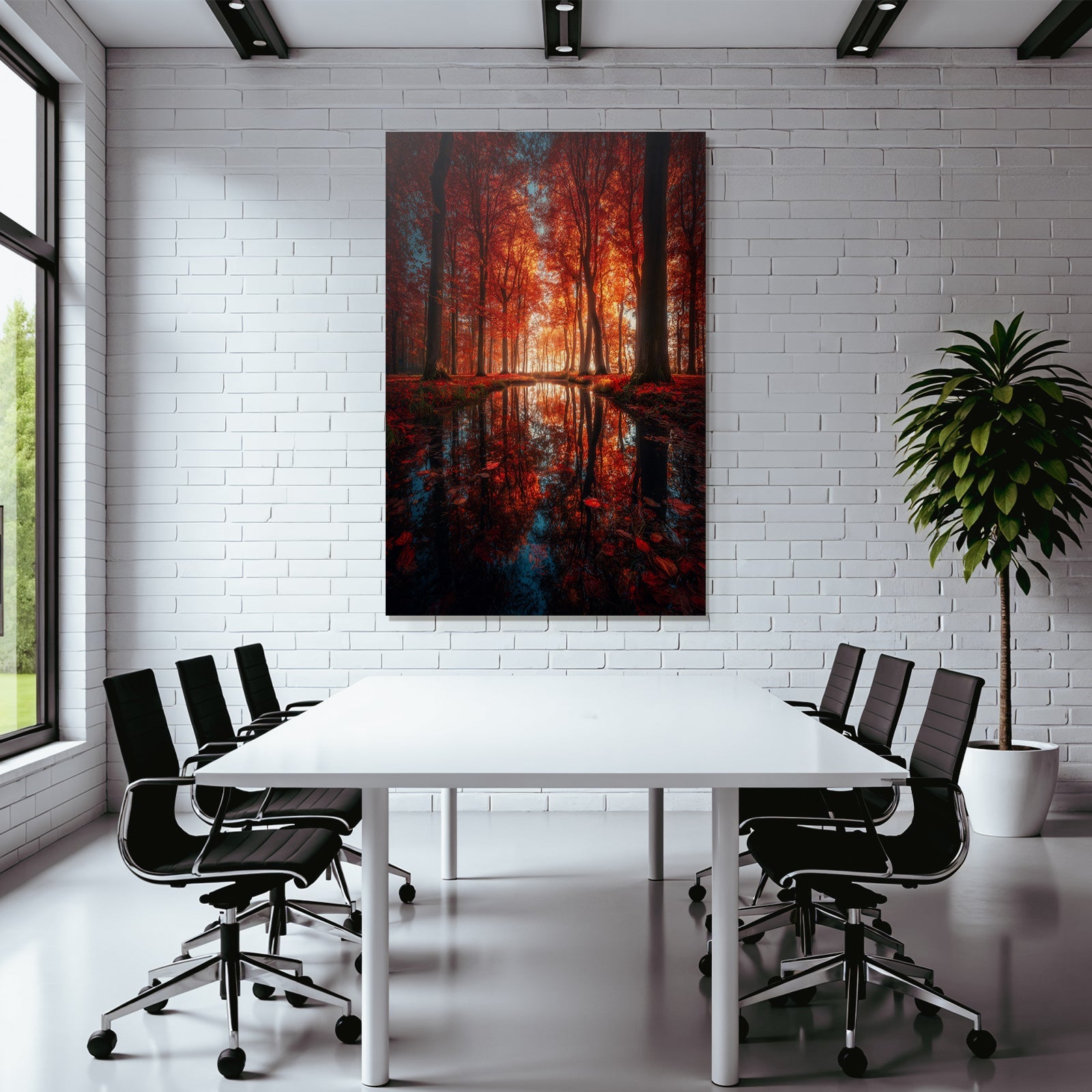 Herbstliche Ruhe Im Wald Reflektierendes Wasser Folien
