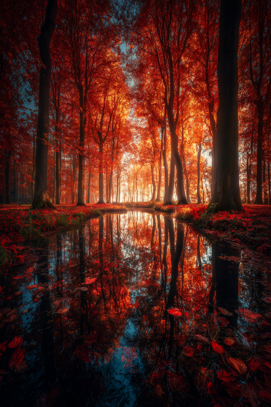 Herbstliche Ruhe Im Wald Reflektierendes Wasser Folien | Indian Summer | Jahreszeiten